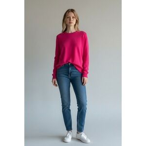 Charter Club Luxury 100% Cashmere Sweater Hot Fierce  Pink Crew Neck Large‎ NWT